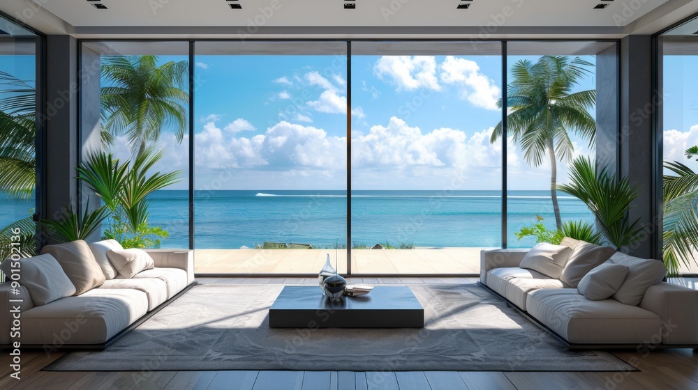Fototapeta premium Modern Beachfront Living Room View
