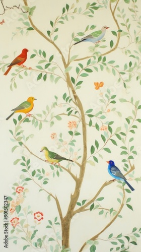 Wallpaper Mural Beautiful birds wallpaper painting pattern animal. Torontodigital.ca
