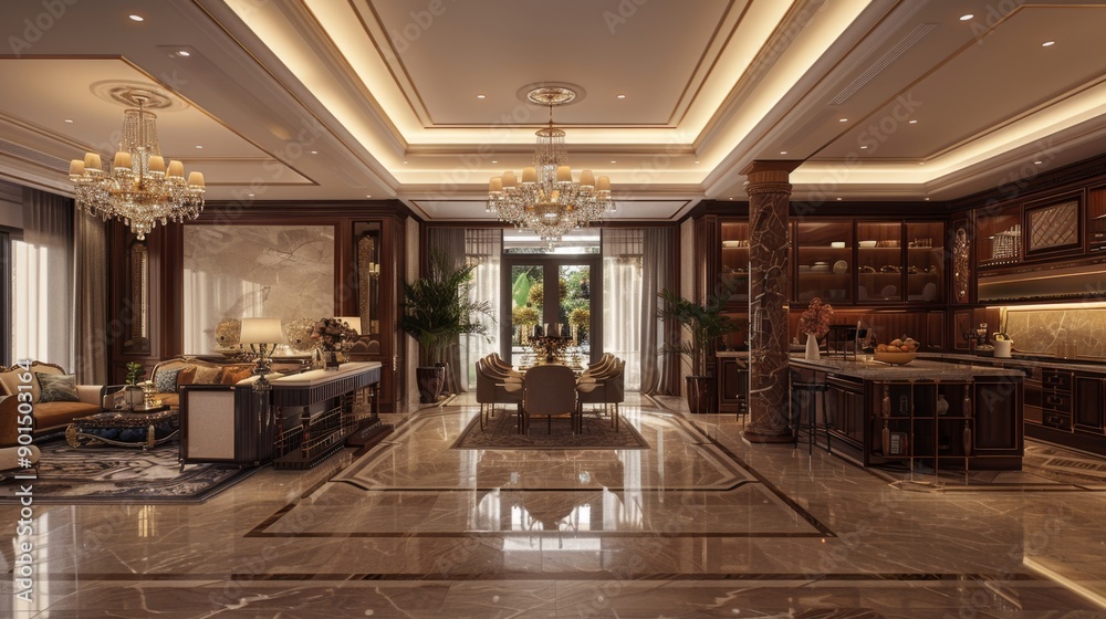 Luxurious Modern Living and Dining Room Interior Luxurious Modern Living and Dining Room Interior