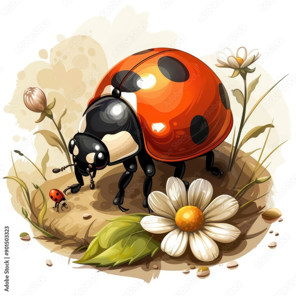 Fototapeta premium Ladybug in a Garden with Daisy