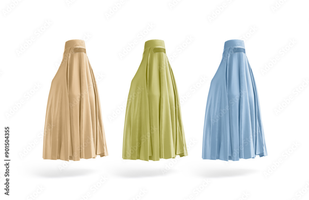 Blank colored muslim female burqa mockup, side view