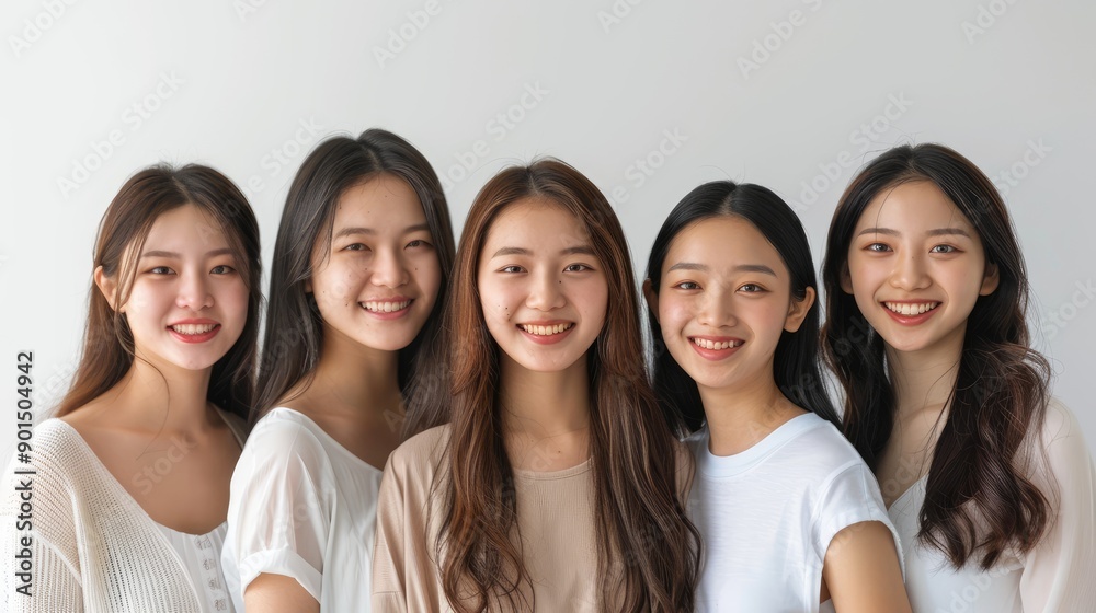 Five Young Asian Women Smiling Together Five Young Asian Women Smiling Together