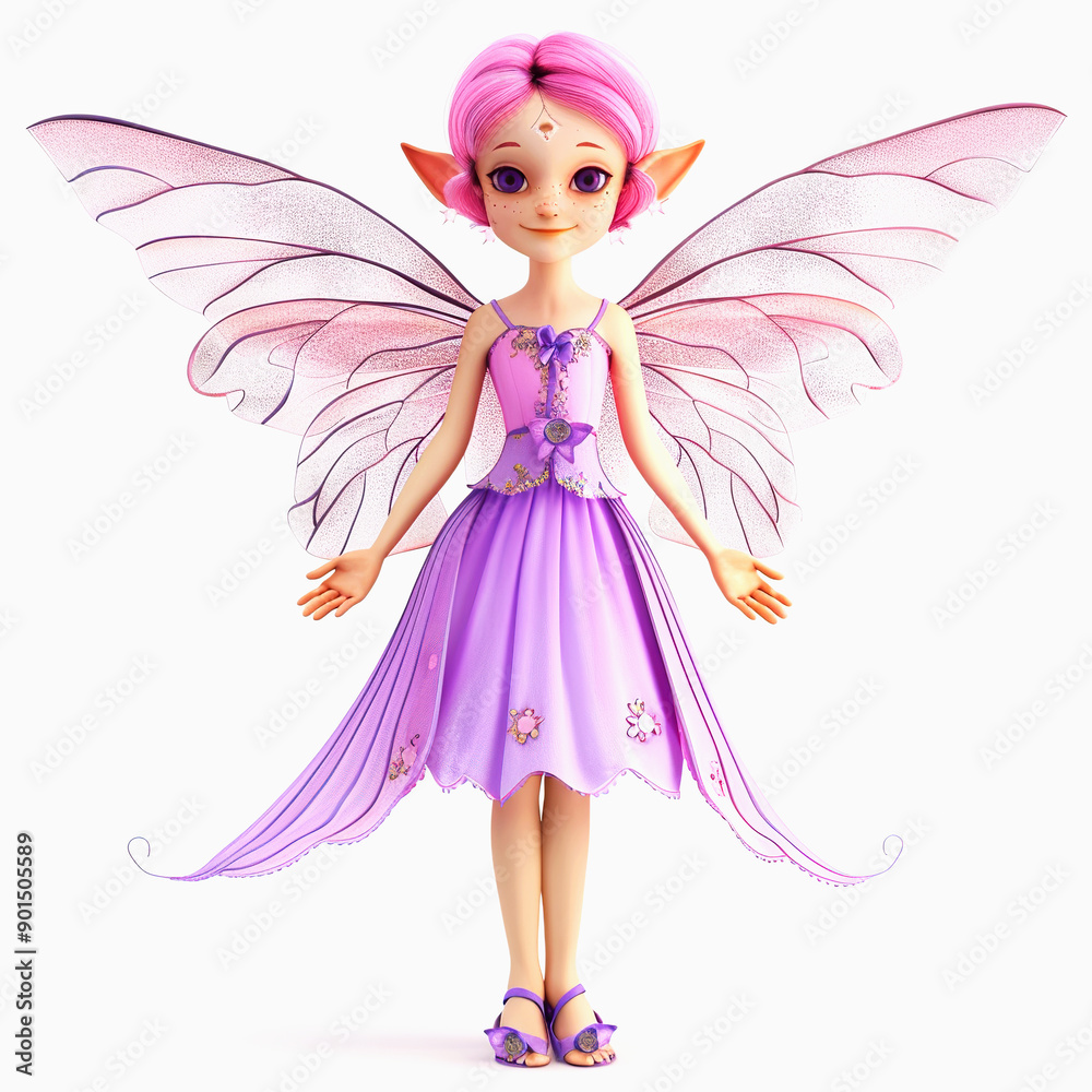 A Fantasy Fairy with Pink Hair and Purple Wings A Fantasy Fairy with Pink Hair and Purple Wings