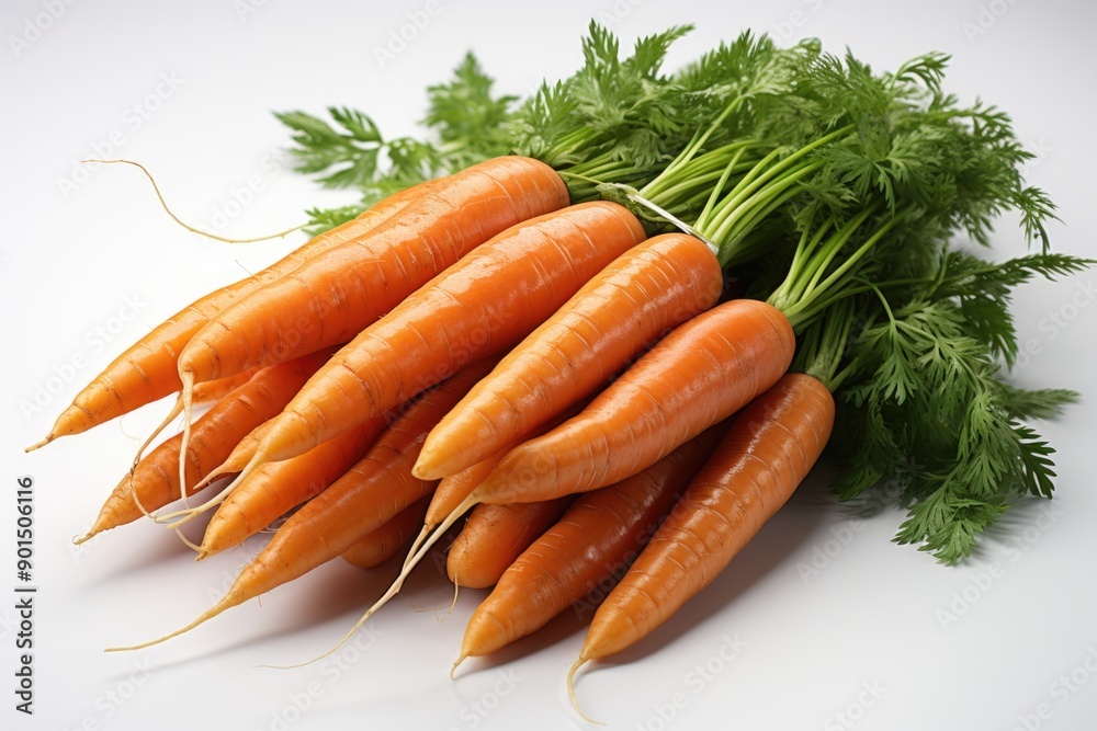 Fresh carrot isolated on the white surface as a design element of the package. V, generative IA Fresh carrot isolated on the white surface as a design element of the package. V, generative IA