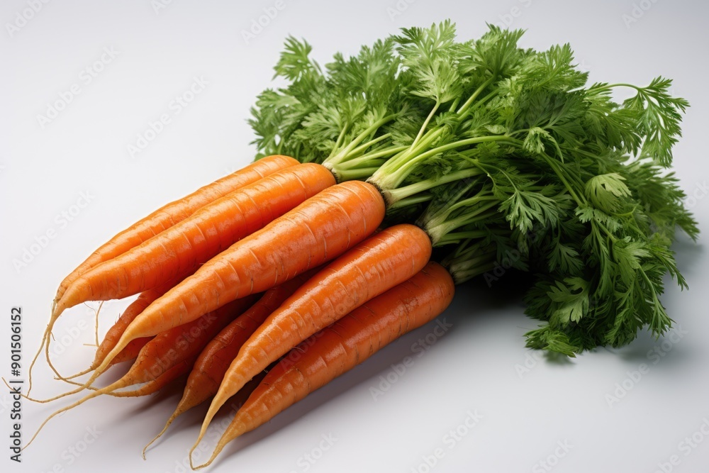 Fresh carrot isolated on the white surface as a design element of the package. V, generative IA Fresh carrot isolated on the white surface as a design element of the package. V, generative IA