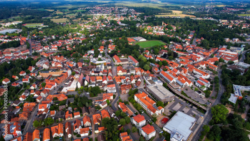 Aerial panorama view of the old town of the city Gifhorn in Germany on a summer day. photo