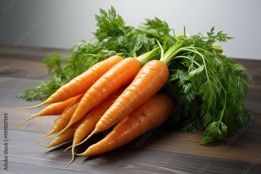 Fresh orange carrot on white wooden background, generative IA Fresh orange carrot on white wooden background, generative IA