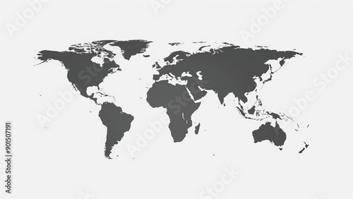 World map depicting major continents and oceans in monochrome design