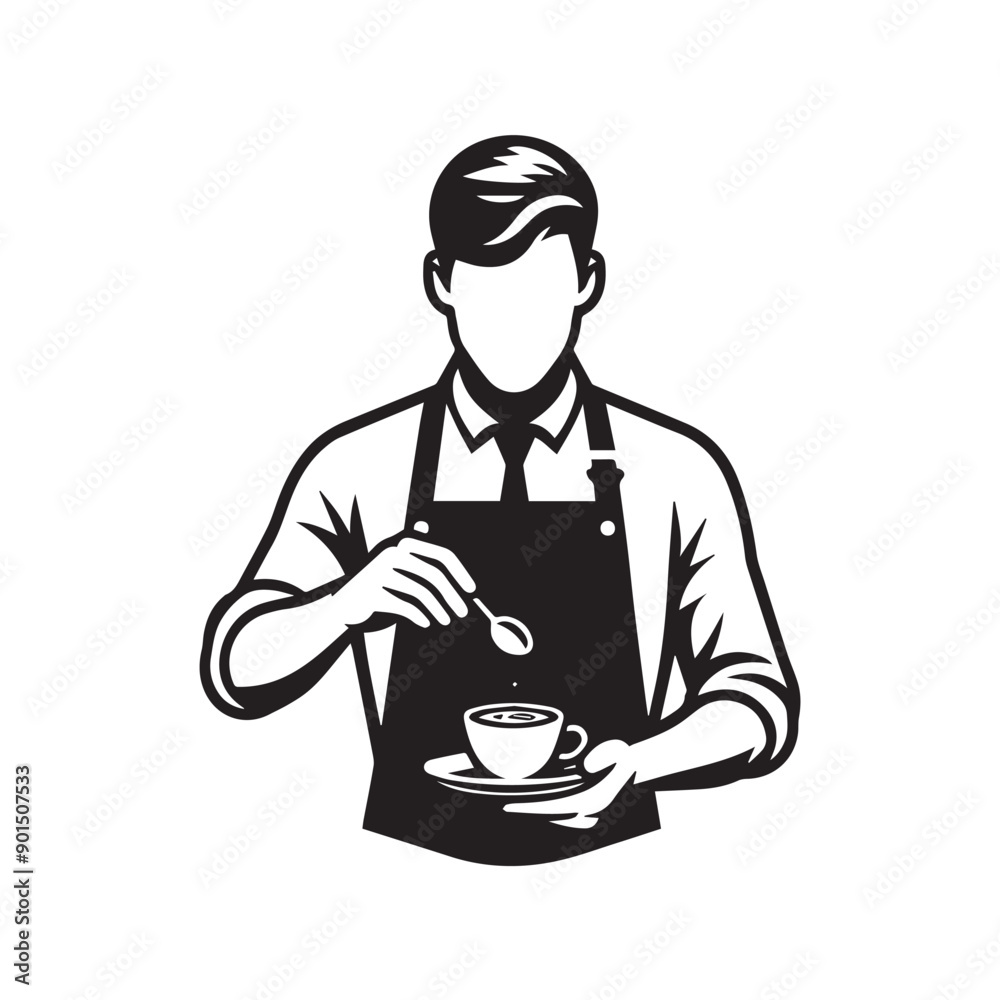 black-and-white vector illustration of a barista wearing an apron, preparing
a coffee drink black-and-white vector illustration of a barista wearing an apron, preparing
a coffee drink