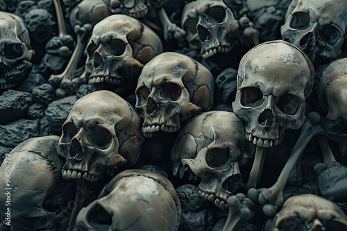 Human Skulls in Dark Lighting photo