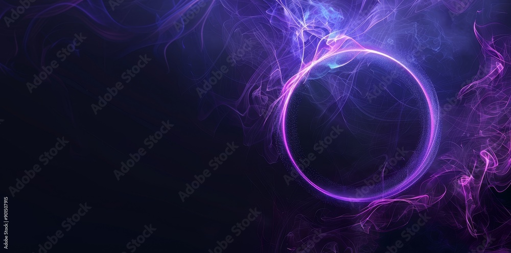 An explosion of smoke is projected outward from an empty circular center accompanied by a purple scary glowing area for a spooky Halloween background. An explosion of smoke is projected outward from an empty circular center accompanied by a purple scary glowing area for a spooky Halloween background.