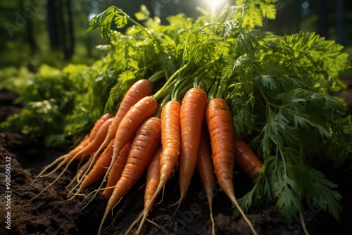 Fresh carrot organic food fresh carrot organic food carrots with green leaves in, generative IA