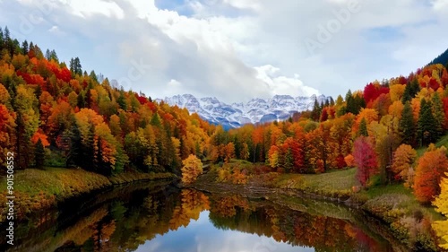 A gorgeous mountain lake surrounded by a striking array of fall colors a feast for the eyes.