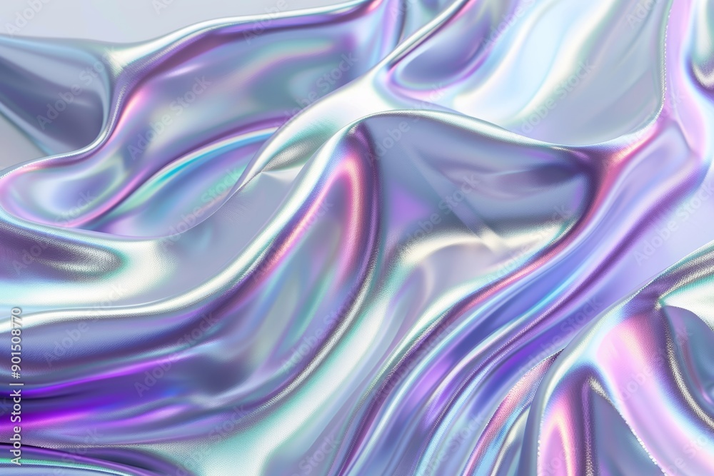 Obraz premium Illustration of holographic iridescent wavy shapes. Synthwave, retrowave, vaporwave aesthetics. Retro style, webpunk, retrofuturism concept. 90s and 2000s era. Abstract design.