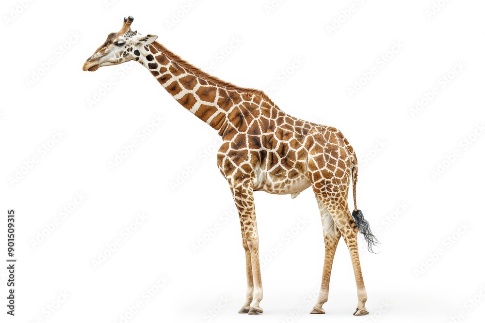 Naklejka premium Majestic giraffe standing isolated on white background