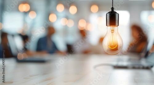 Lightbulb Hanging Over Office Meeting