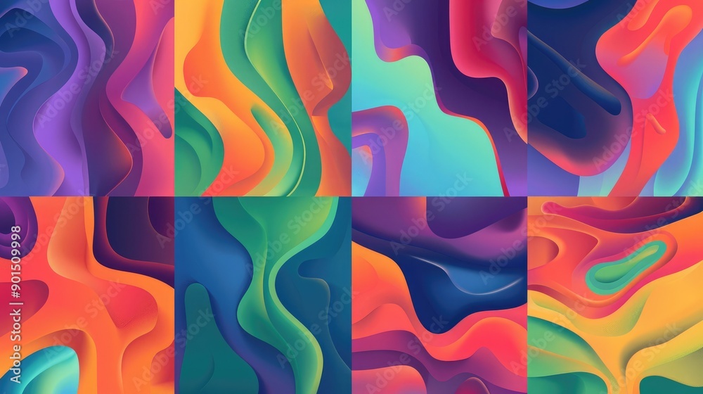 A vector set of minimalist gradient covers with abstract shapes and colorful liquid effects. Ideal for creating modern social media graphics and digital posters. A vector set of minimalist gradient covers with abstract shapes and colorful liquid effects. Ideal for creating modern social media graphics and digital posters.