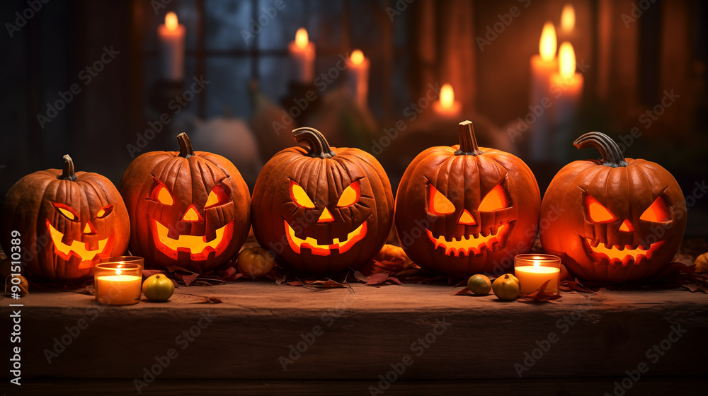 Halloween pumpkin head jack lantern with burning candles Halloween pumpkin head jack lantern with burning candles