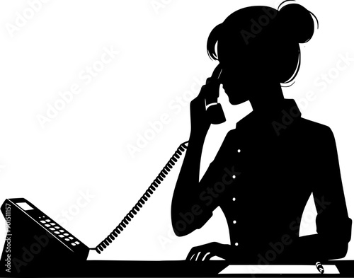 silhouette of a woman talking on the phone, receptionist received phone call