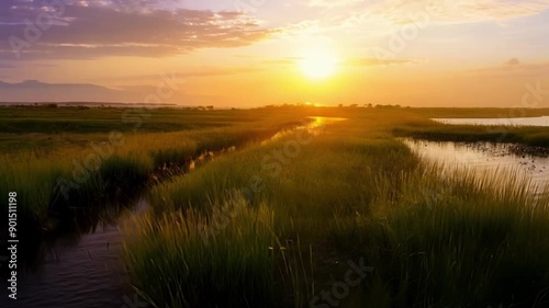 The last rays of sunlight illuminate the estuary creating a warm and inviting atmosphere perfect for relaxation.