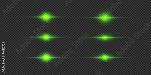 Set of green horizontal light effects of lens flares