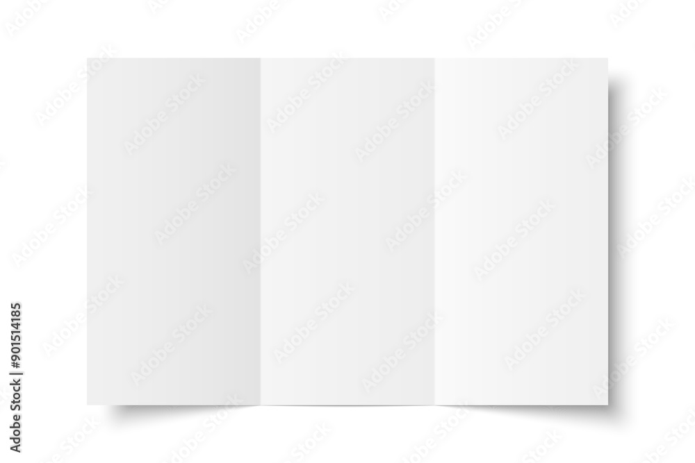 Vector white blank vertical three panel roll fold opened on white background. Trifold, leaflet, brochure, booklet, flyer or invitation card mockup. Mock up front side isolated. 3D illustration Vector white blank vertical three panel roll fold opened on white background. Trifold, leaflet, brochure, booklet, flyer or invitation card mockup. Mock up front side isolated. 3D illustration
