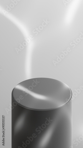 Minimalist Cylindrical Podium with Ribbed Surface for Modern Product Display - 3D Render for Showcase and Presentation