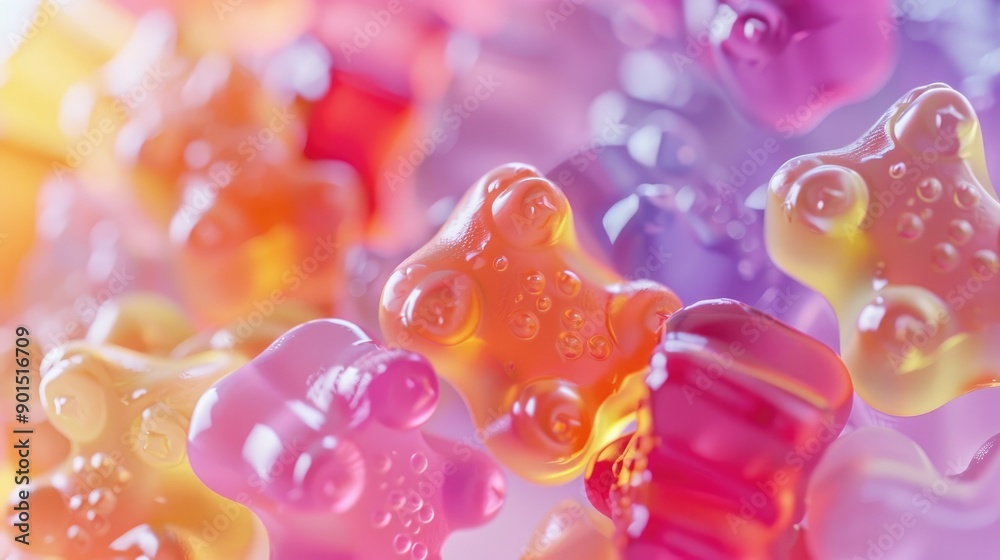 A playful background with a mix of jelly gummy bears in different colors and flavors, perfect for adding a touch of sweetness and color to your visuals.
