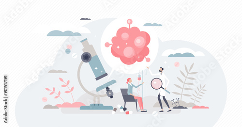 Oncologist as doctor professional for cancel treatment tiny person concept, transparent background. Oncology examination, checkup and internal biopsy screening.