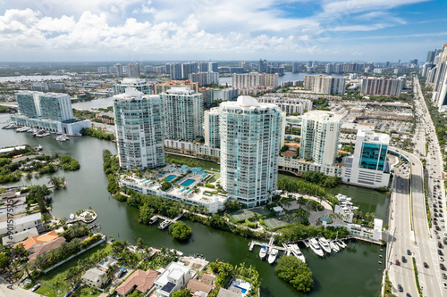 Sunny Isles Beach, Florida - Aerial of Oceana Island and St Tropez condominiums. photo