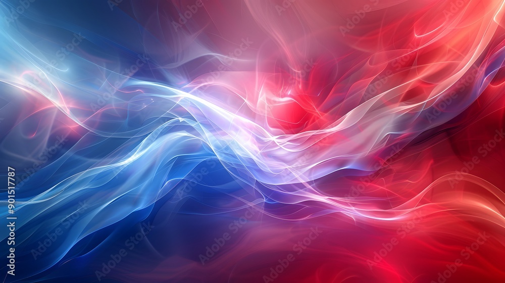 Obraz premium Ethereal Waves of Red and Blue Light in a Dreamlike Abstract Background