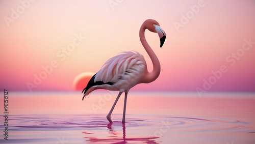 Graceful Flamingo in a Pink Lake © SONGYANG