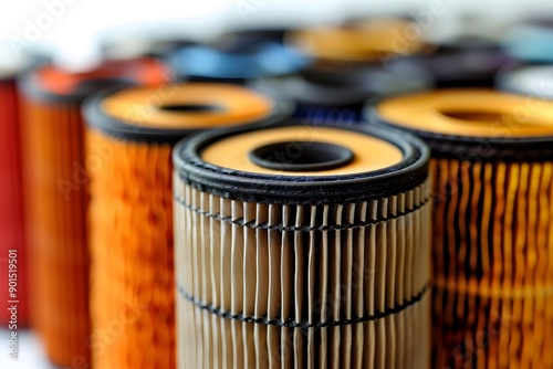 Close-Up of Various Engine Oil Filters in Different Colors and Textures