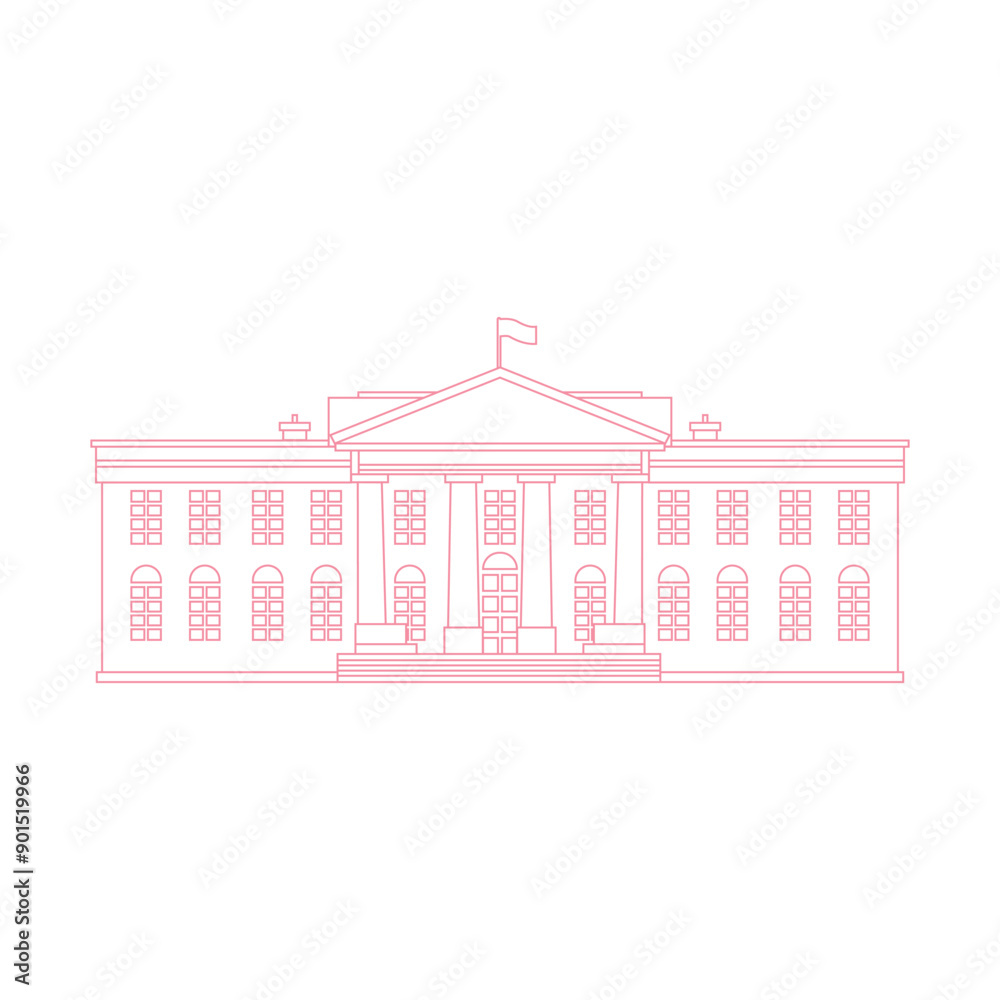 Fototapeta premium White house vector illustration salmon pink outline