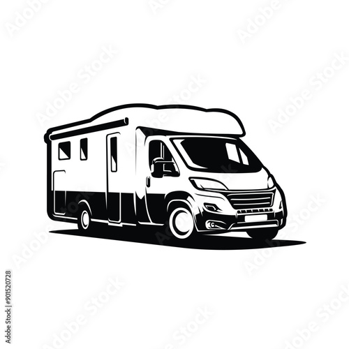 Motor home campervan RV monochrome vector art isolated.