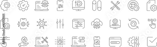 Setup and setting icons. Collection of option, installation, tools, control, gear, operation, processing, tools icons. Vector illustration. EPS10
