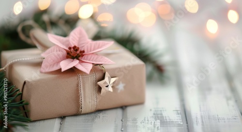 Gift Box Decorated With Flower and Pine