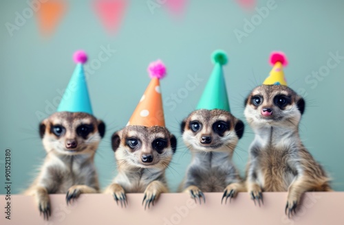 Five Meerkats In Party Hats