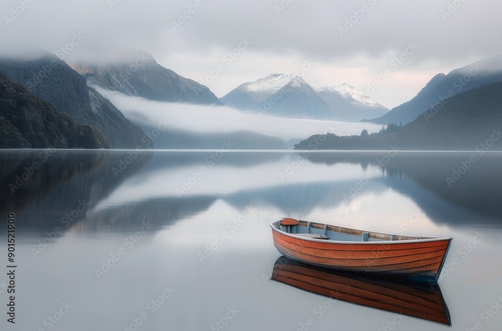 Fototapeta premium Foggy Morning on a Mountain Lake