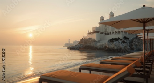 Beach Lounge Chairs at Sunset, Oman