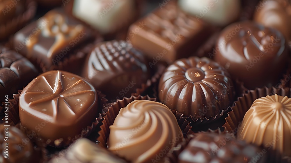 A Tempting Array of Artisan Chocolates in Various Shapes and Textures A Tempting Array of Artisan Chocolates in Various Shapes and Textures