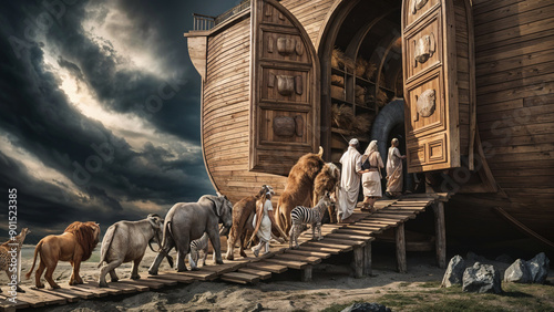 Fototapeta Naklejka Na Ścianę i Meble -  Gathering the Animals Noah Ark