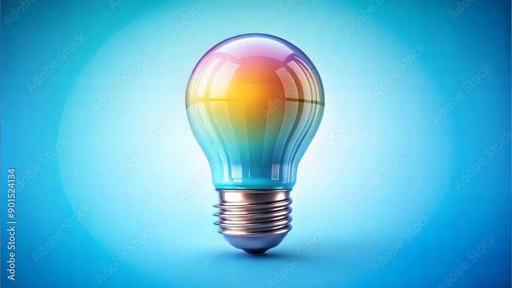A detailed 3D plastic-style light bulb icon with a glossy finish, and vibrant colors, isolated on a gradient light blue background, ideal for ideas or innovation designs A detailed 3D plastic-style light bulb icon with a glossy finish, and vibrant colors, isolated on a gradient light blue background, ideal for ideas or innovation designs