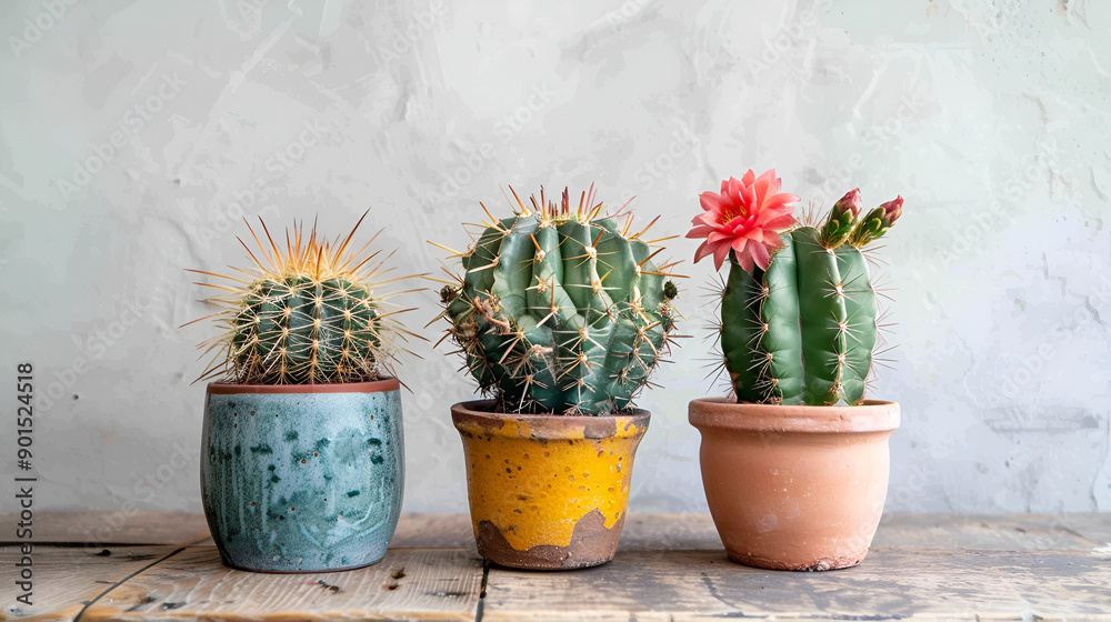 Small cactus in a white planting pot put in groups on the morning sunshine ,succulents or cactus in concrete pots over white background on the shelf Small cactus in a white planting pot put in groups on the morning sunshine ,succulents or cactus in concrete pots over white background on the shelf