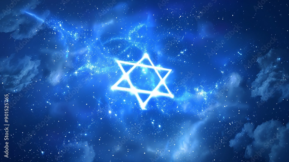 Star of David in the night sky with stars and clouds. Star of David in the night sky with stars and clouds.
