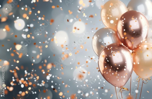 Gold And White Balloons With Confetti