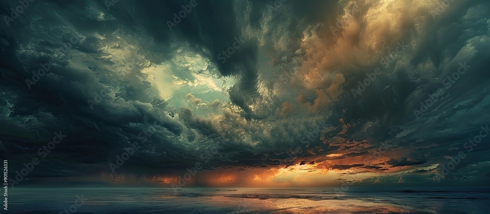 Impending rain is imminent under dramatic storm clouds in a scene with ...