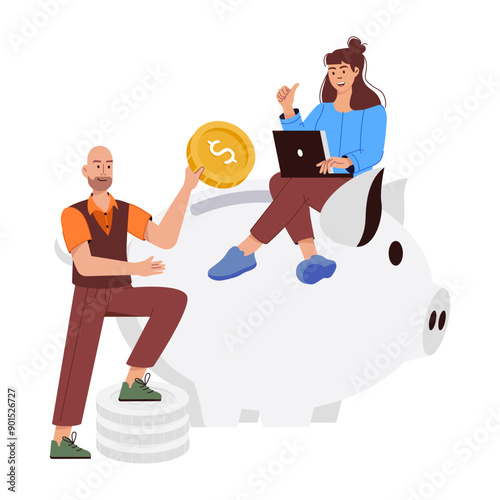 Character based flat illustration of savings 

