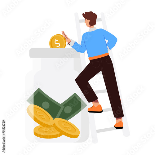 Money saving in jar, flat illustration 

