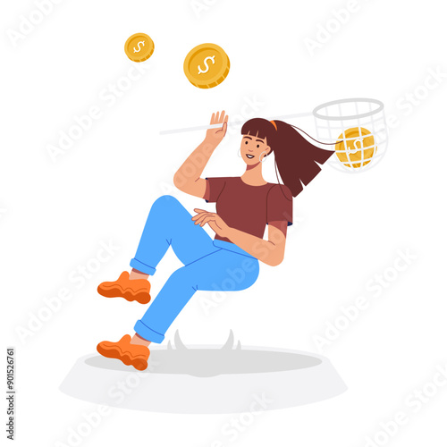 A flat character illustration of chasing money 

